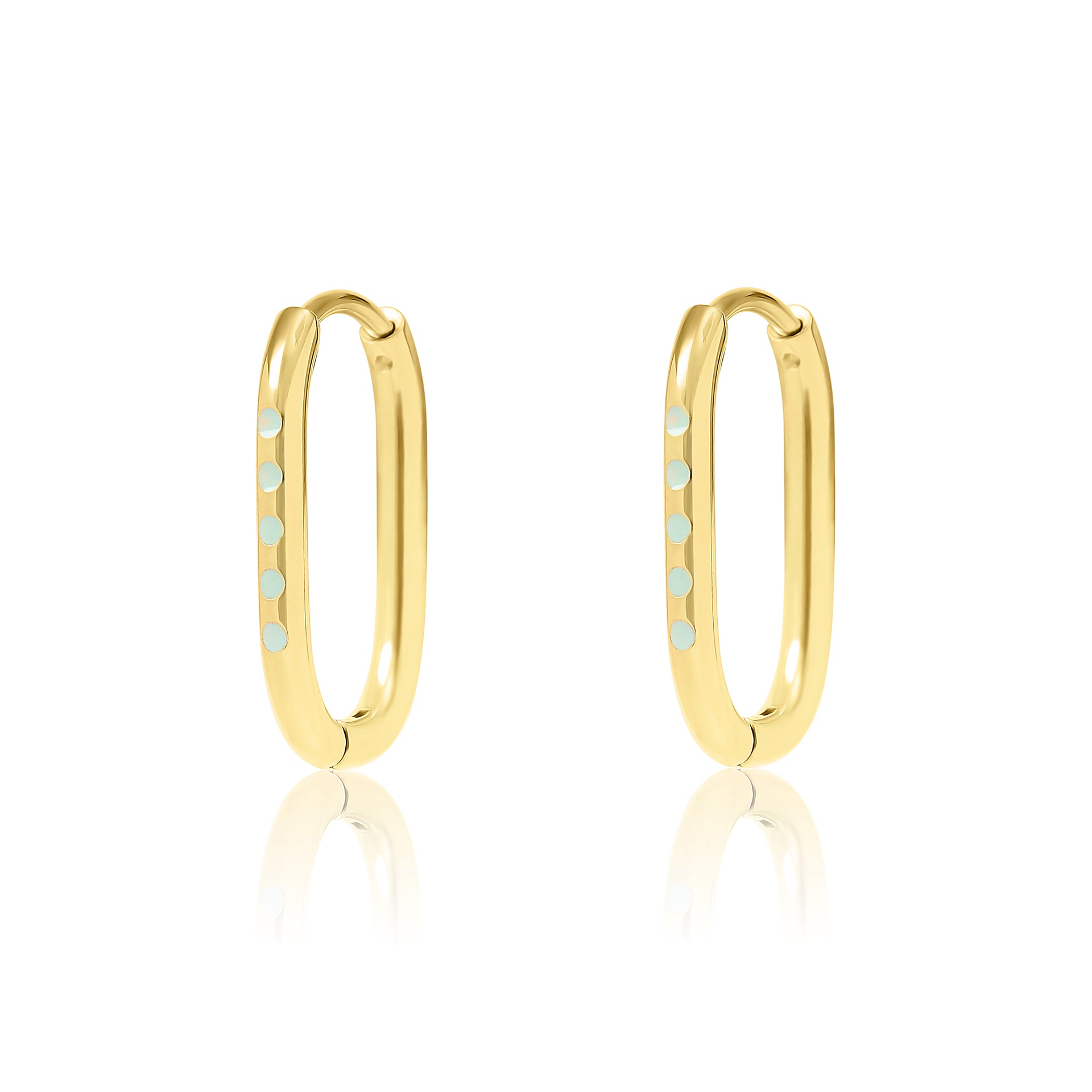 Gold Rectangle Huggies with mint enamel - Coralandmint