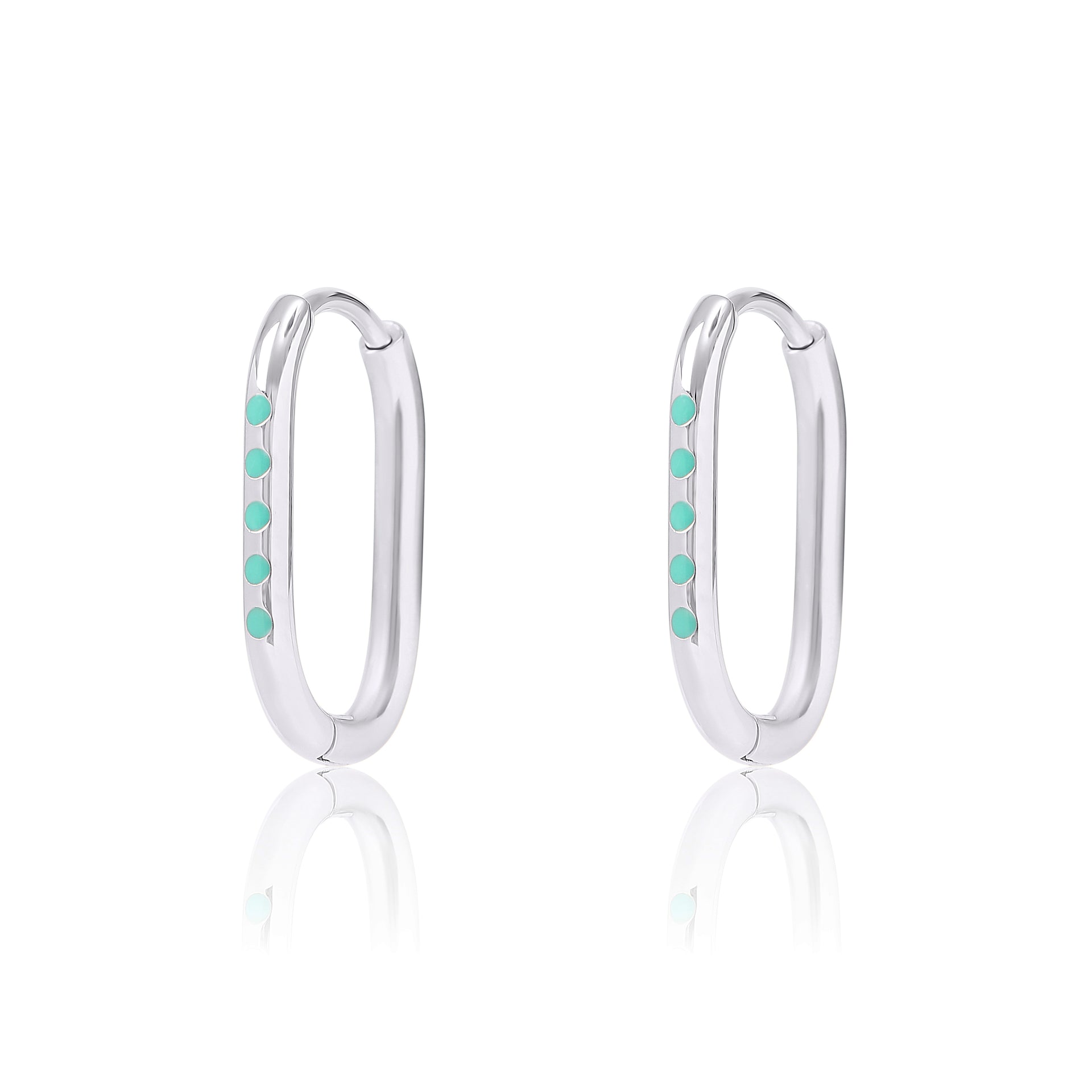 Silver Rectangle Huggies with turquoise enamel - Coralandmint