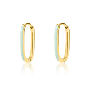 Gold Rectangle Huggies with turquoise enamel stripe - Coralandmint