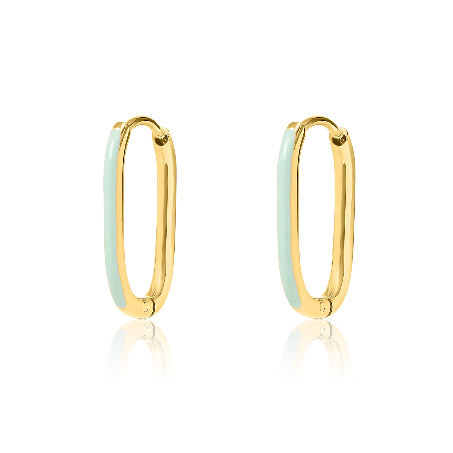 Gold Rectangle Huggies with turquoise enamel stripe - Coralandmint