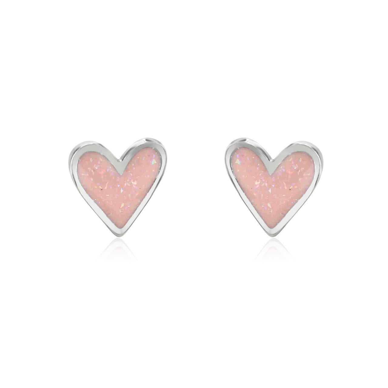 Mini Heart Studs with Pink Enamel