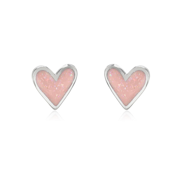 Mini Heart Studs with Sparkly Pink Enamel - Coralandmint
