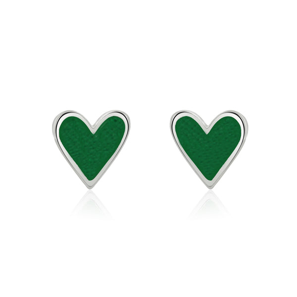 Mini Heart Studs with Emerald Sparkle Enamel - Coralandmint