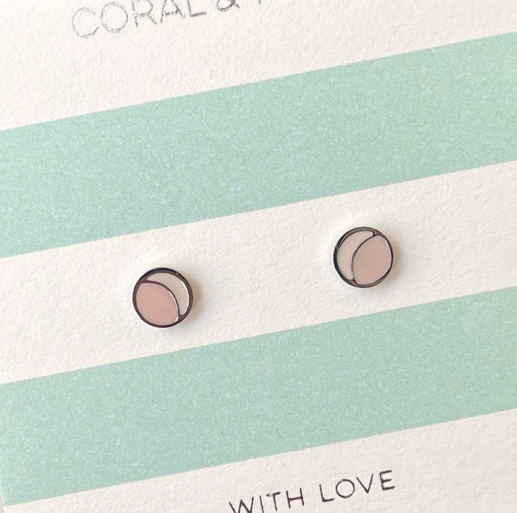 Duo Studs with Pink and Cream Enamel