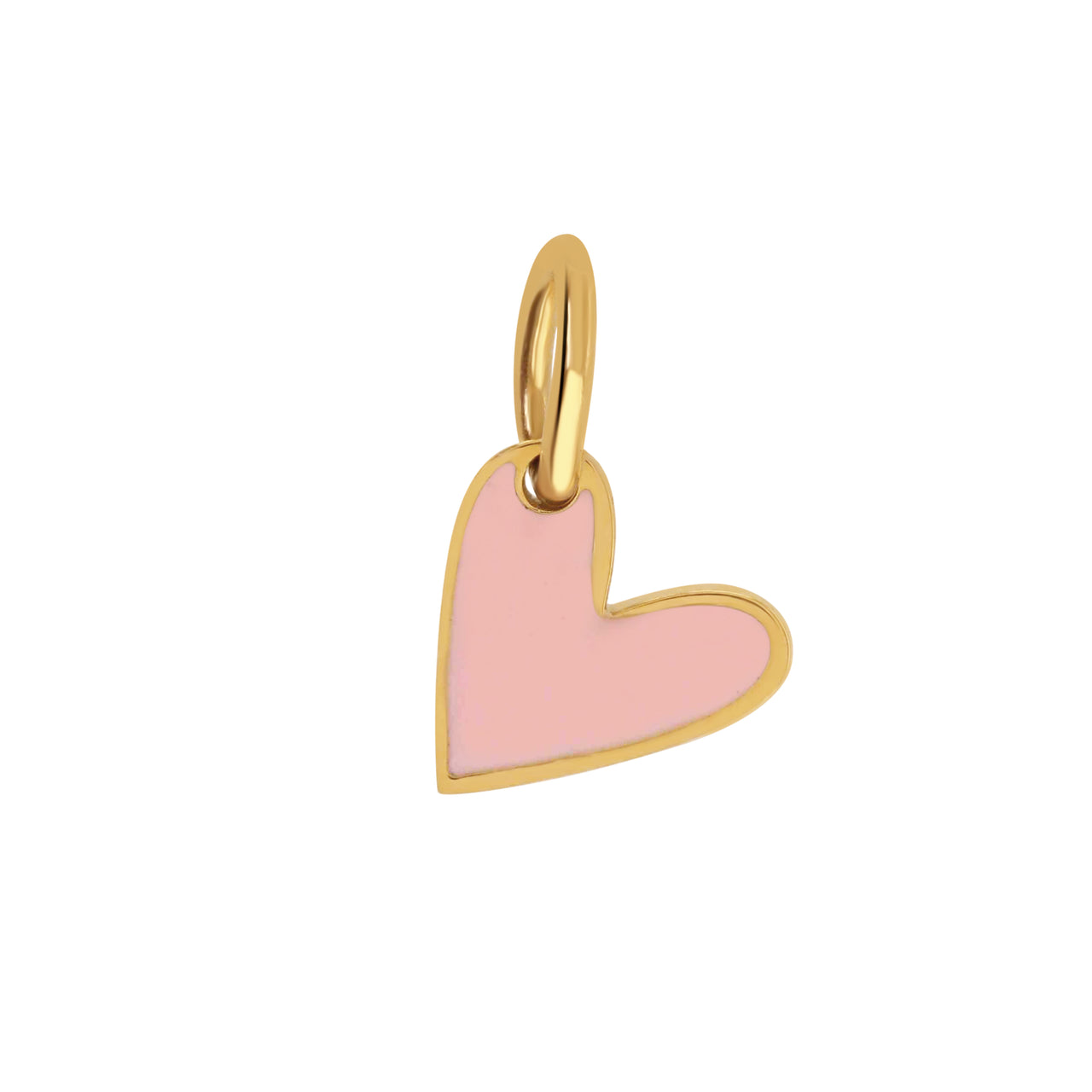 Gold heart charm with pink enamel