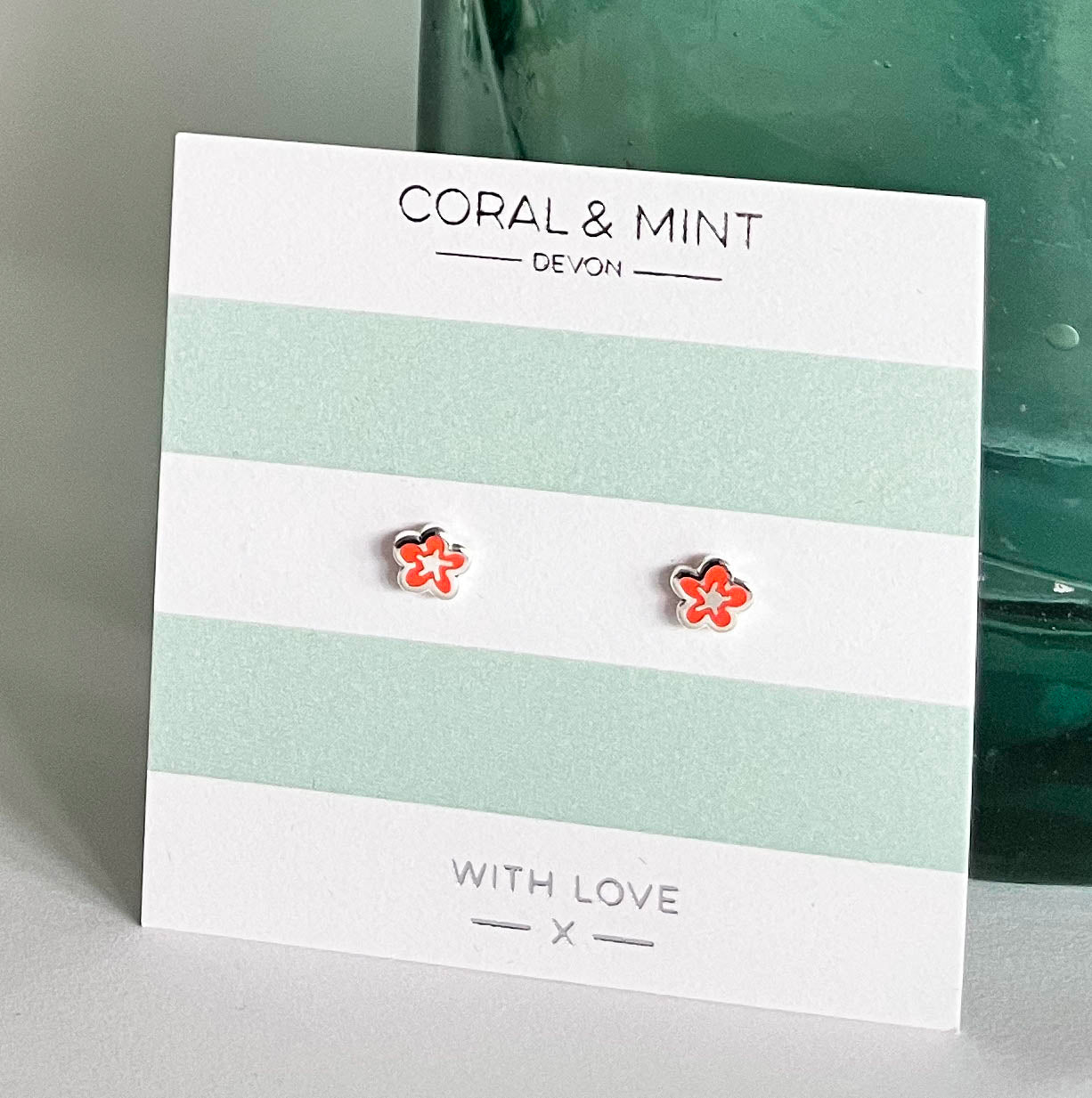 Bubble flower studs with neon coral enamel