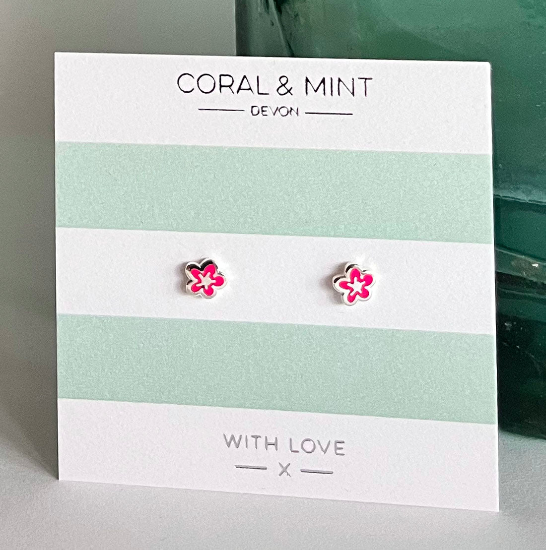 Bubble flower studs with bright pink enamel