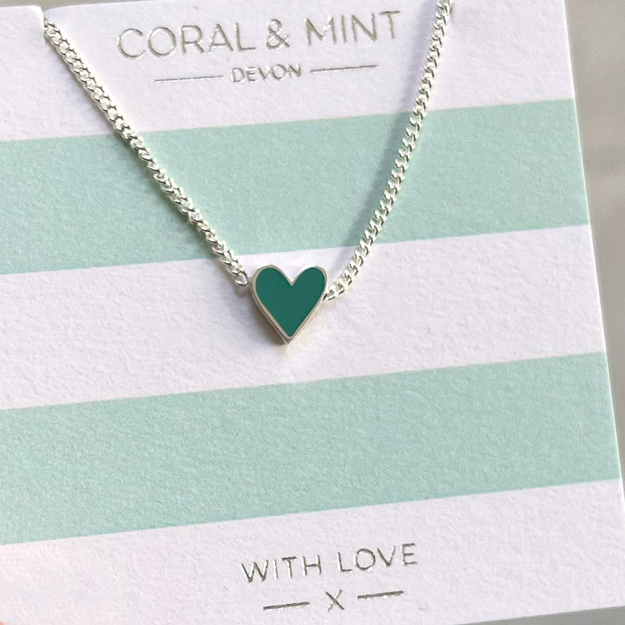 Heart Necklace with Sea Green Enamel