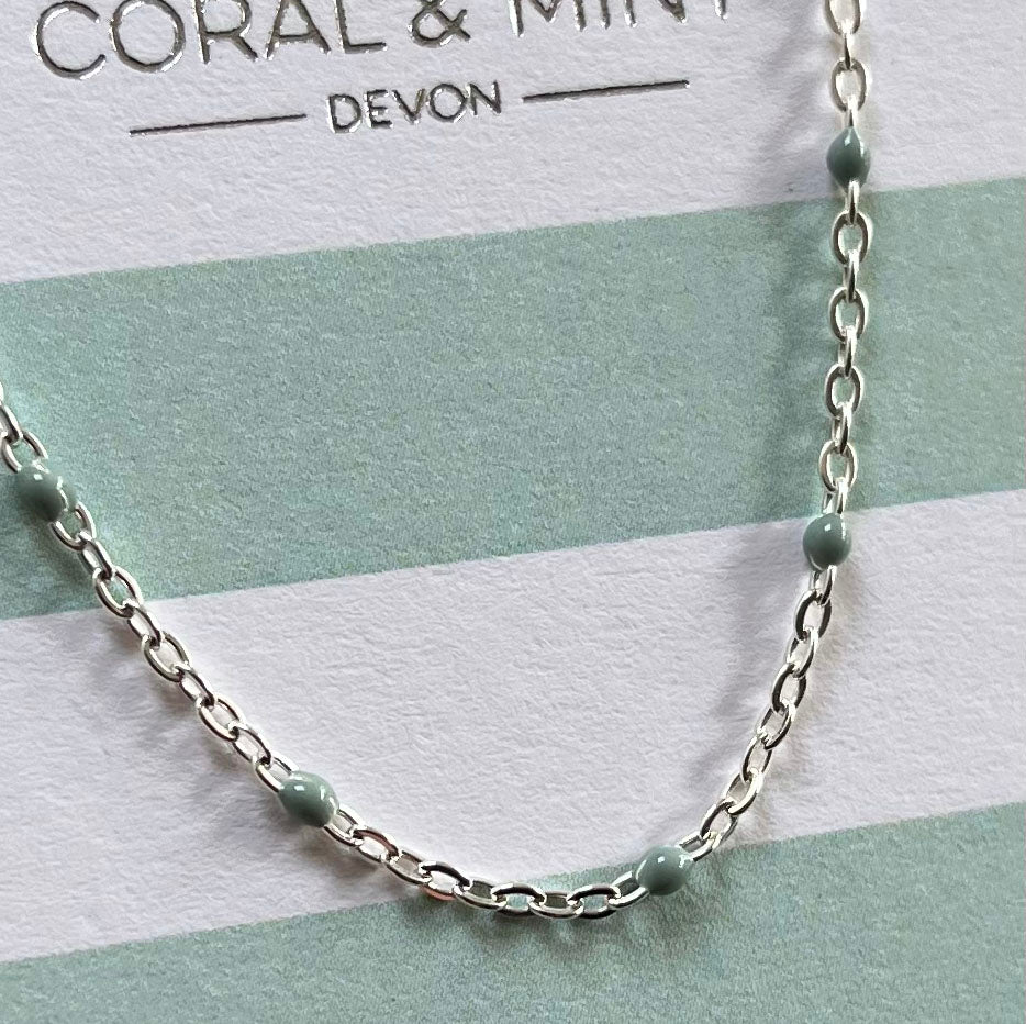 Mint Enamel beaded chain necklace
