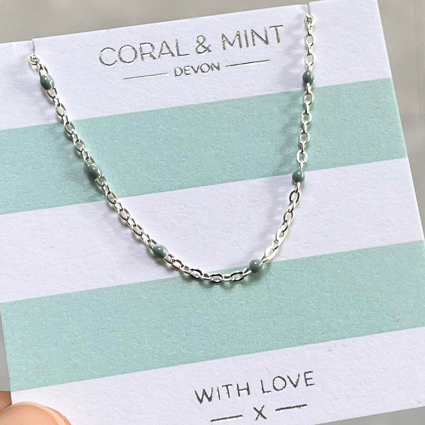 Mint Enamel beaded chain necklace