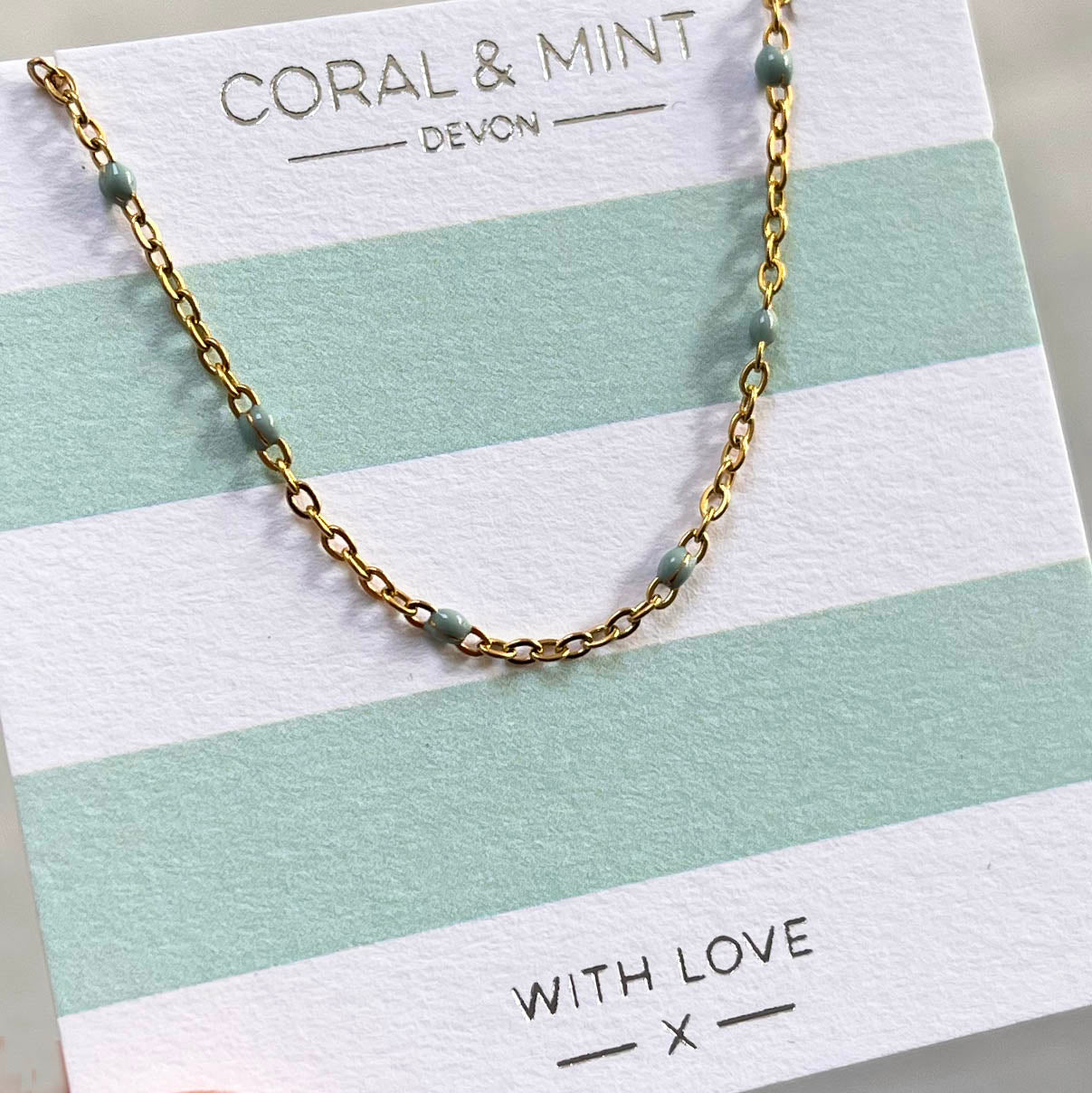 Mint Enamel beaded chain necklace - Gold Plated