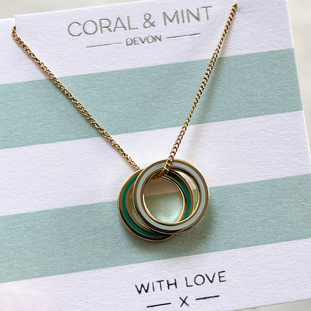 Gold Double Eternity Necklace with Mint Green Enamel