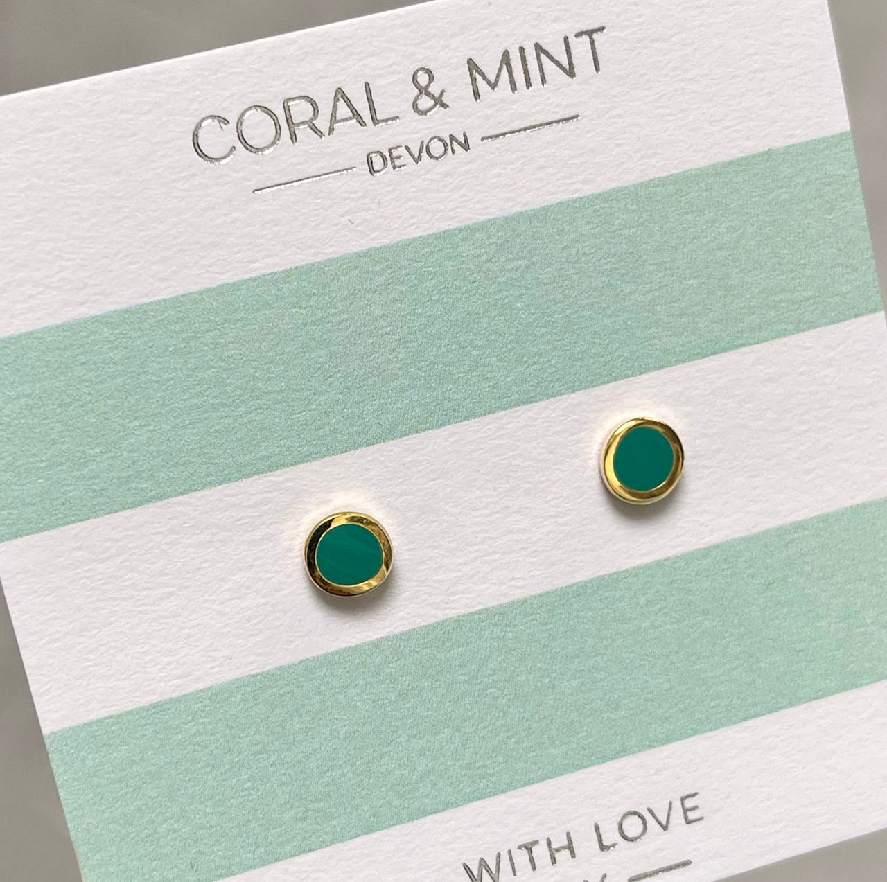 Sea Green Enamel Studs - Gold Plated