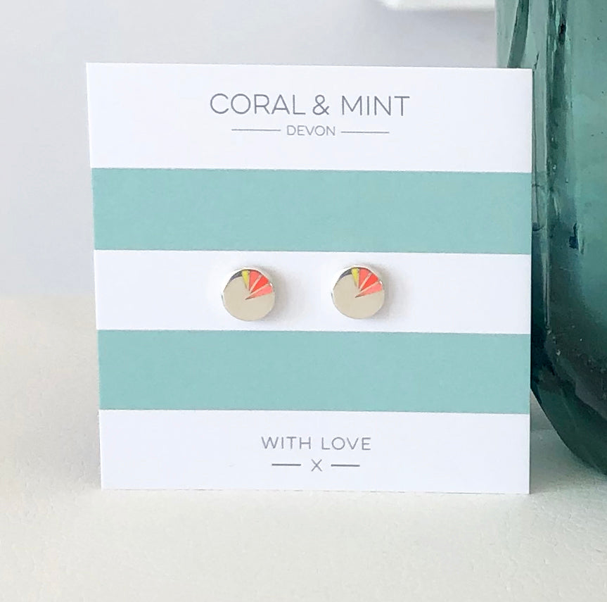 Art deco coral enamel earrings