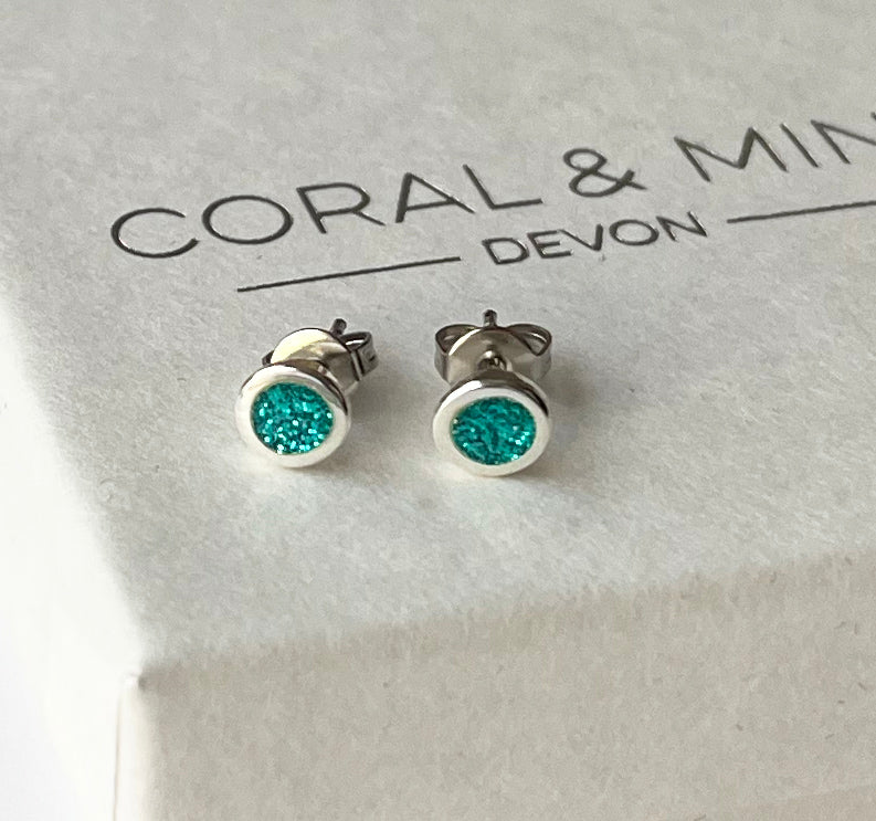 Turquoise Glitter Enamel Studs