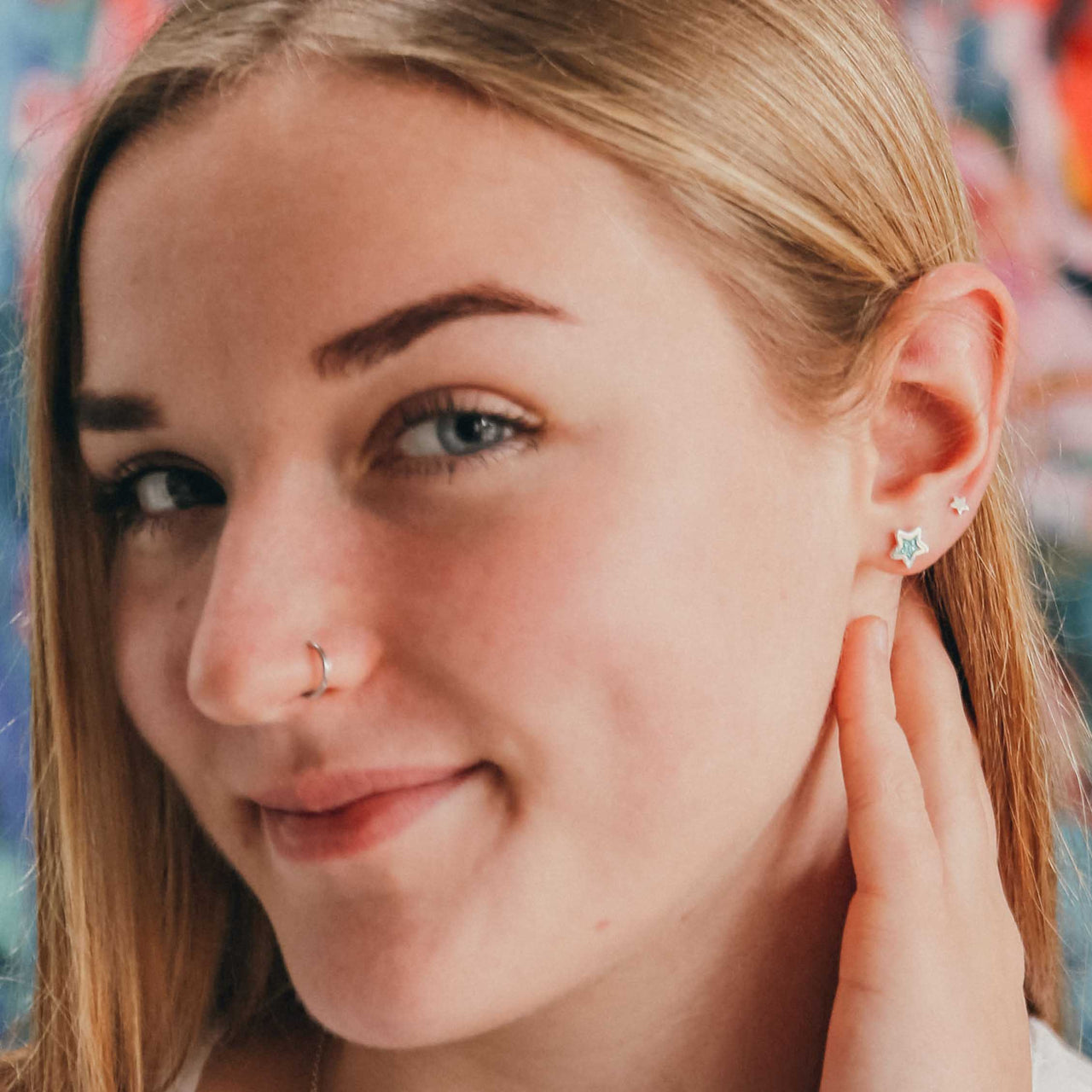 Turquoise Glitter Enamel Star Studs