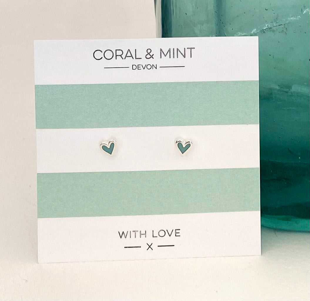 Mini Heart Studs with Mint Enamel