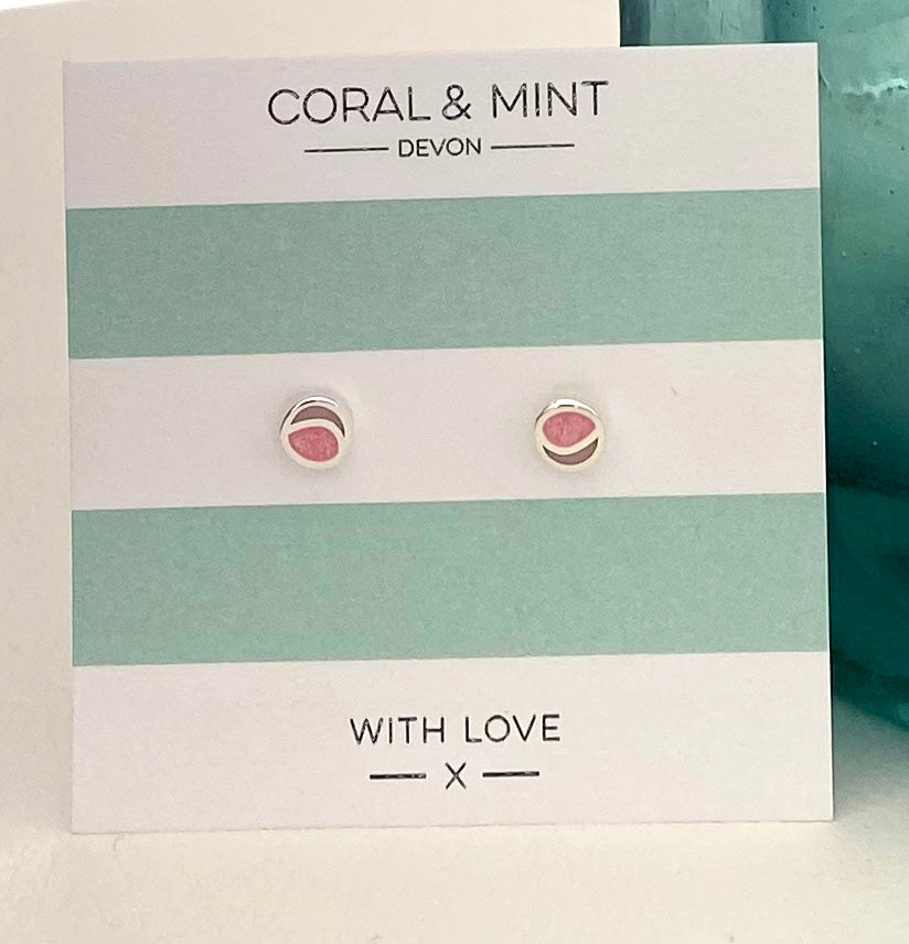 Duo Studs with white and pink mint enamel