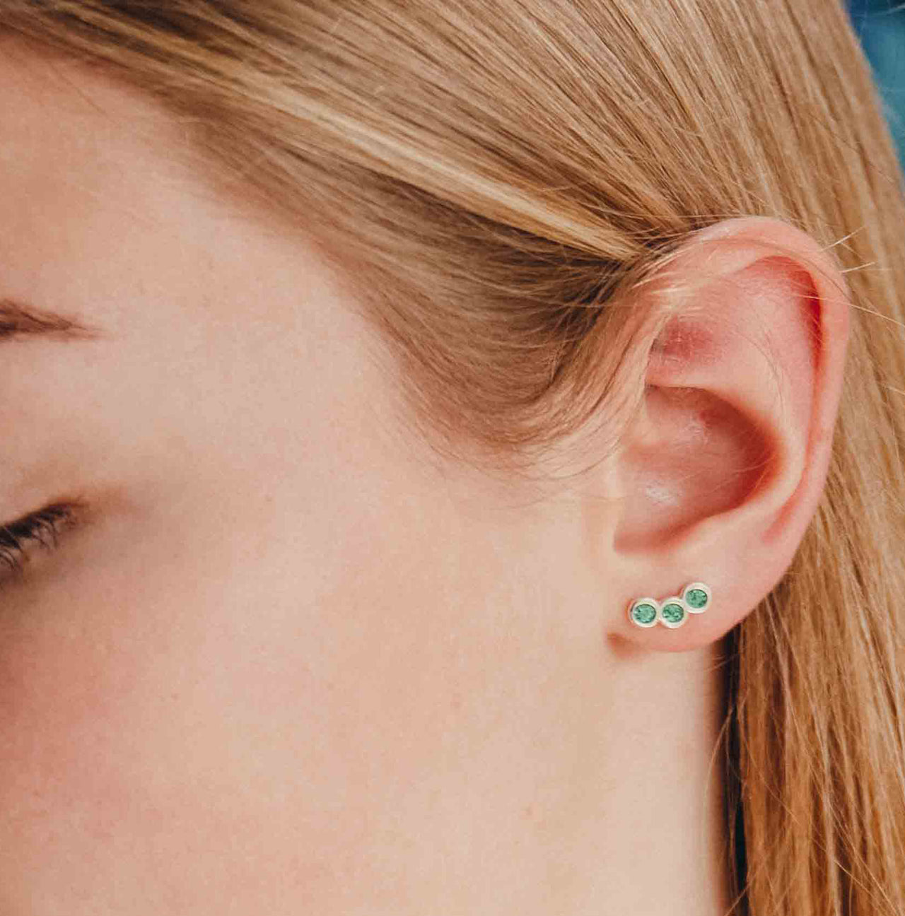 Tri circle studs with emerald sparkle