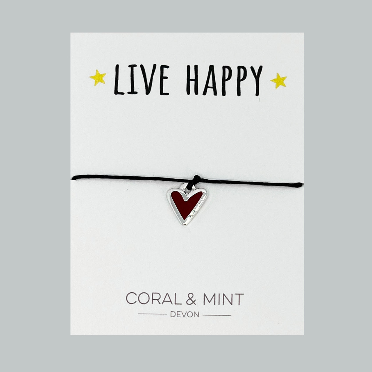 Live Happy - Red heart charm